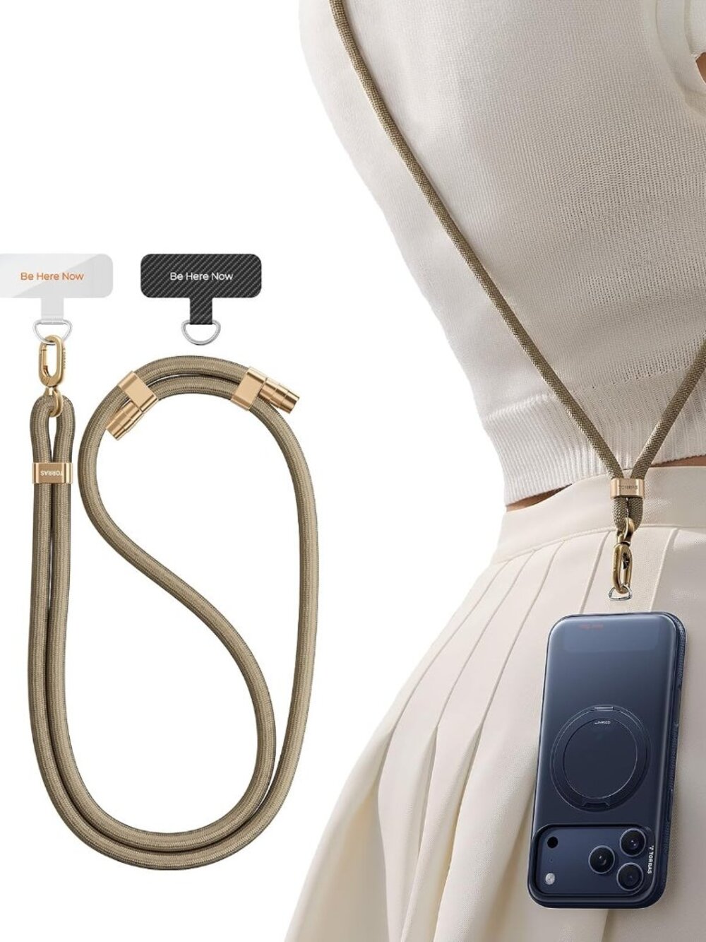 TORRAS Phone Lanyard Crossbody, Adjustable Anti-Theft Neck Strap, Khaki #B3-30